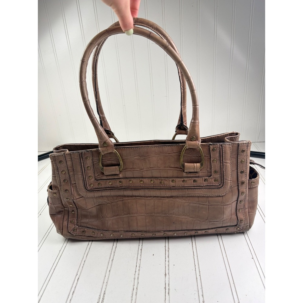 Nine West Vintage Y2K Taupe Croc Embossed Studded Shoulder Bag - Picture 2 of 12